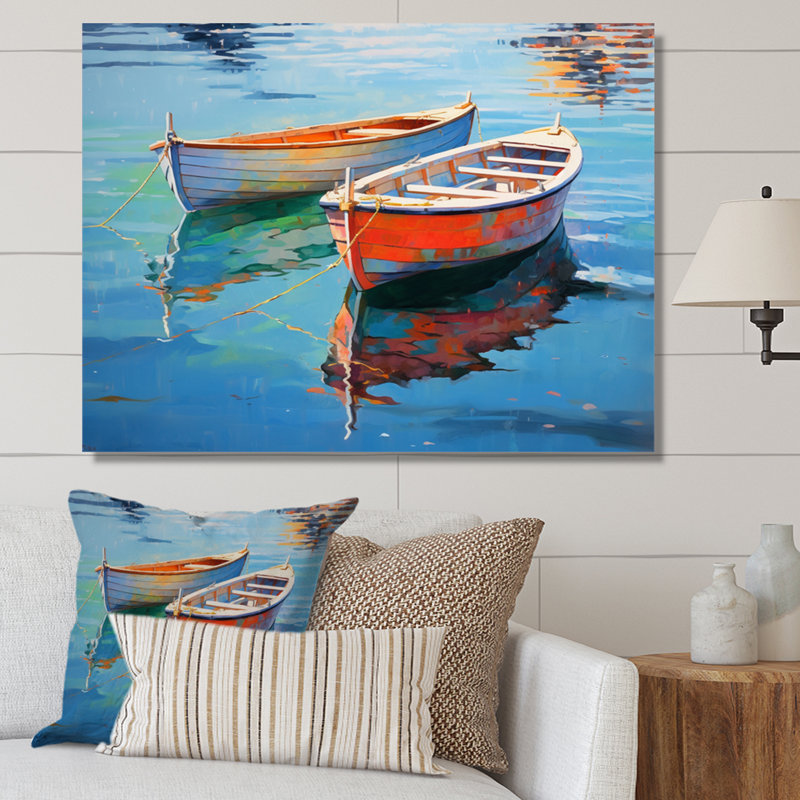 «Boat Harmonic Waters» - Art mural bateau, H 34 po x l 44 po x P 1,5 po, Toile tendue