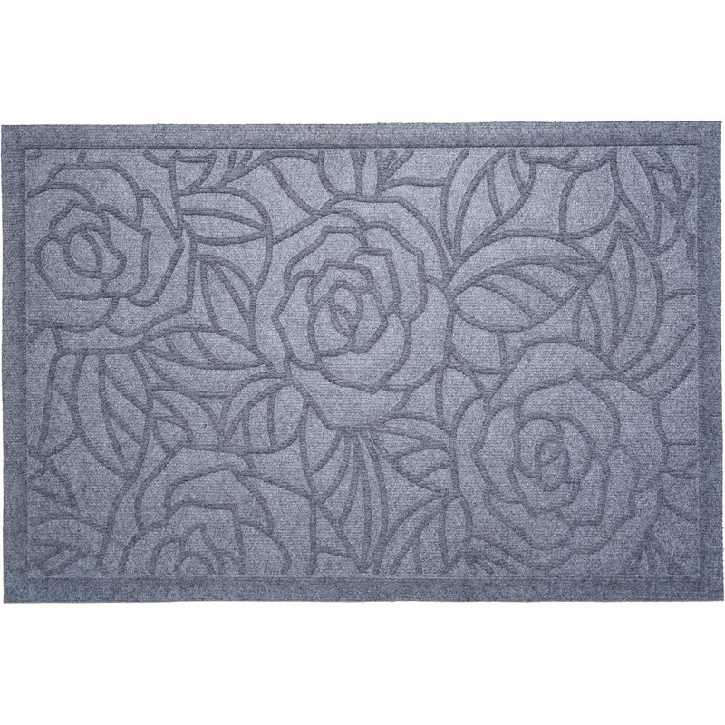Tapis de porte d'extérieur en polypropylène gris floral 30 po Chalus