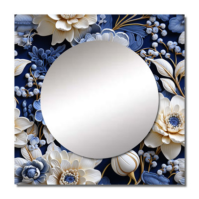 Intricate Cobalt Lace Victorian Pattern II - Floral Square Mirror Wall Decor For Bedroom