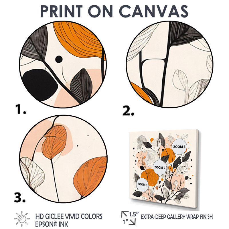 Illustration rétro rétro de fleurs sauvages en terre cuite - art mural moderne 4 pièces, Doré