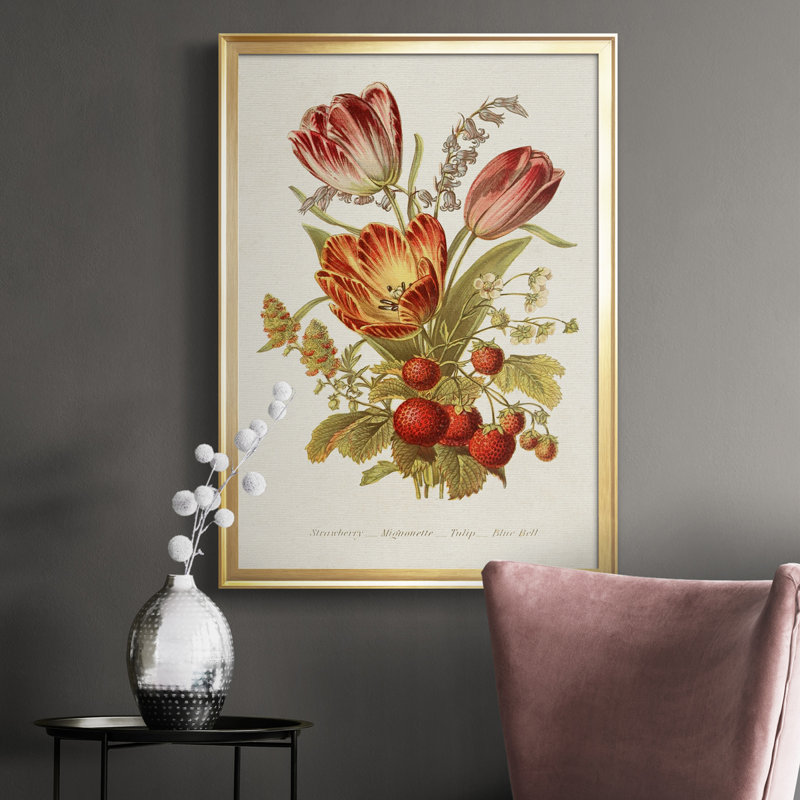 Antique Floral Bouquet IV, toile encadrée de qualité supérieure - prête à être accrochée, H 36,5 po x l 26,5 po x P 1 po, Or