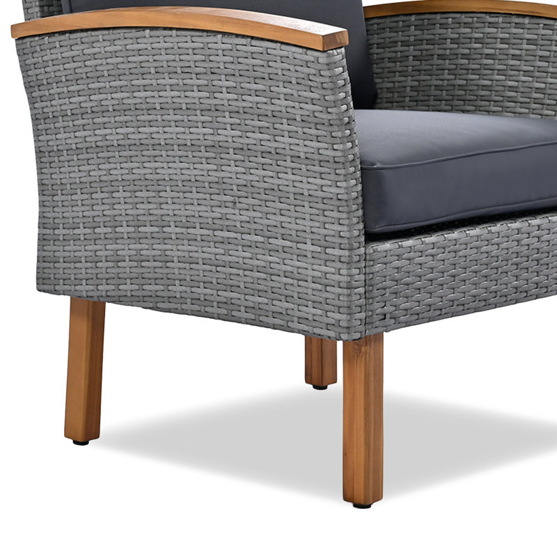 Ensemble de 9 meubles de patio en rotin gris, ensemble de conversation extérieur avec pieds en bois d'acacia et plateau de table, ensemble de canapé modulaire en rotin PE avec table basse, coussin lavable