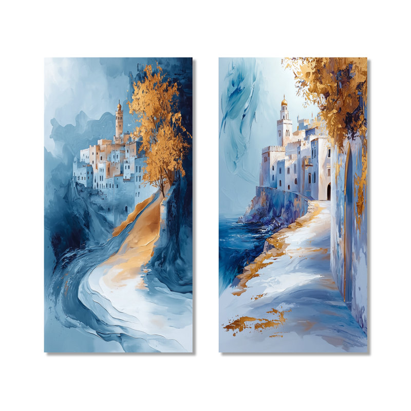 Ensemble marocain marocain de Rabat Kasbah I - ensemble de 2 impressions murales en métal marocain, 40" H x 40" W