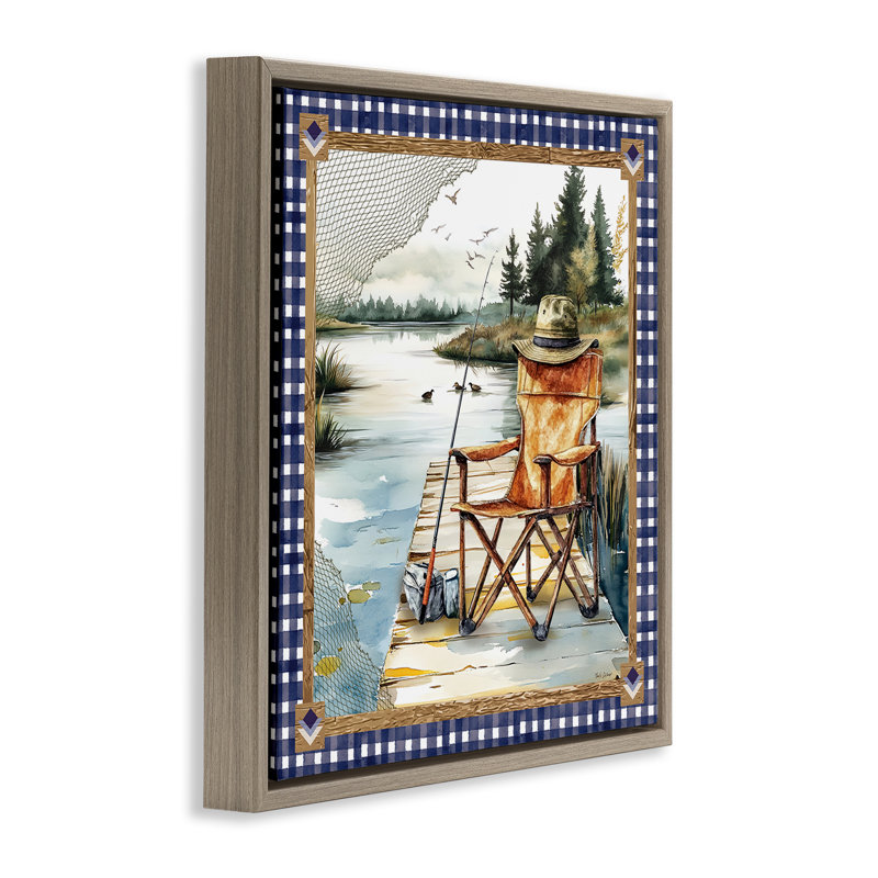 Chaise de pêche sur cadre flottant, par Nicole DeCamp, H 25 po x l 25 po, Cadre flottant orme Montalcino