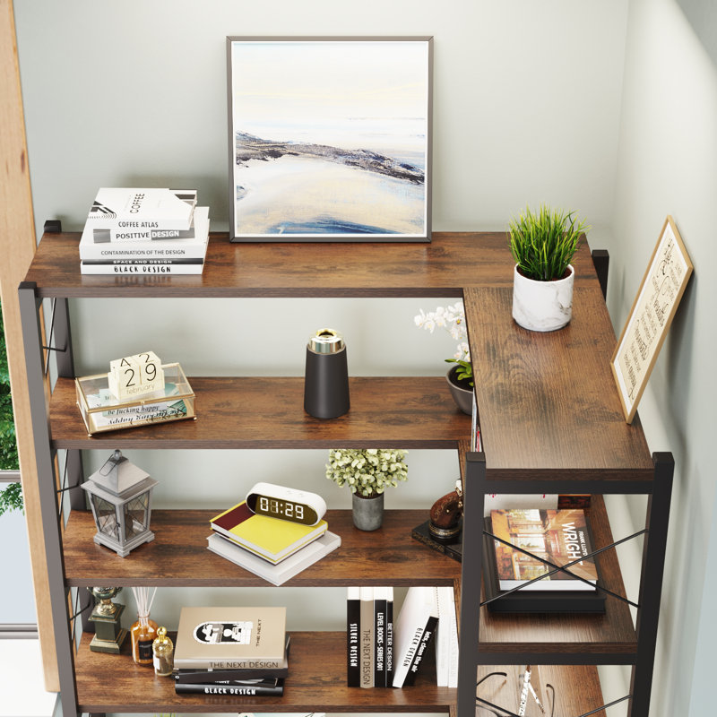 Anorea Corner Bookcase, (5 Shelves) 64.37" H x 30.7" W x 30.7" D