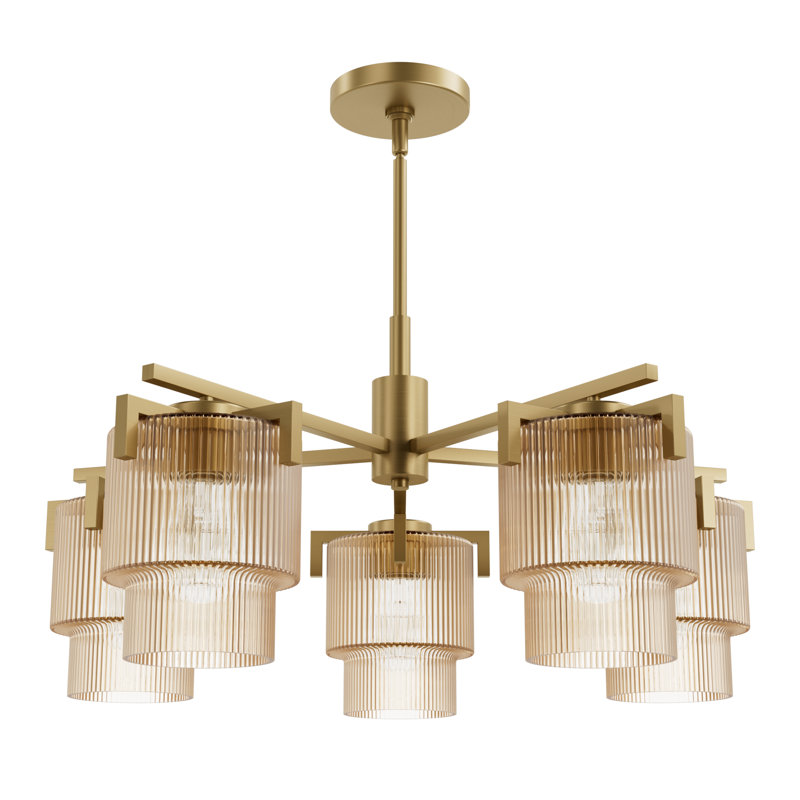 Hunter x Jasmine Roth Ontario 5 Light Chandelier Ceiling Light Fixture, Amber, Luxe Gold