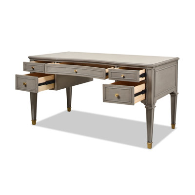 Bureau de direction à 5 tiroirs en bois d'hévéa et placage gris Dauphin