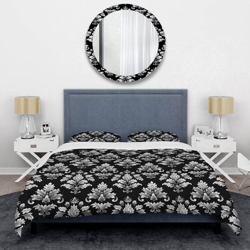 Black Damask - Transitional Duvet Cover Set, King Duvet Cover + 2 King Shams