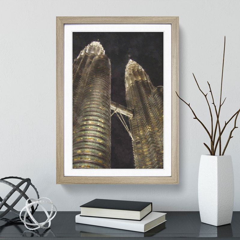 Petronas Towes in Kuala Lumpur Vol.2 - Framed Print, 65cm H x 48cm W x 2cm D, Oak Framed