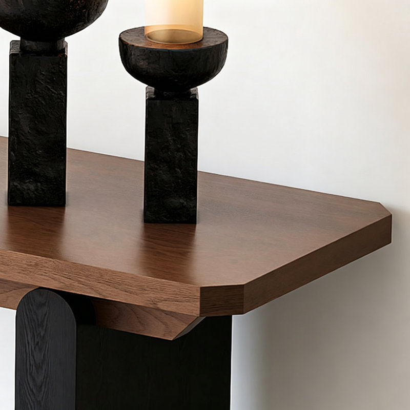Console Mid-Century en bois massif, H 29,5 po x l 39,4 po x P 13,8 po, Brun, Black