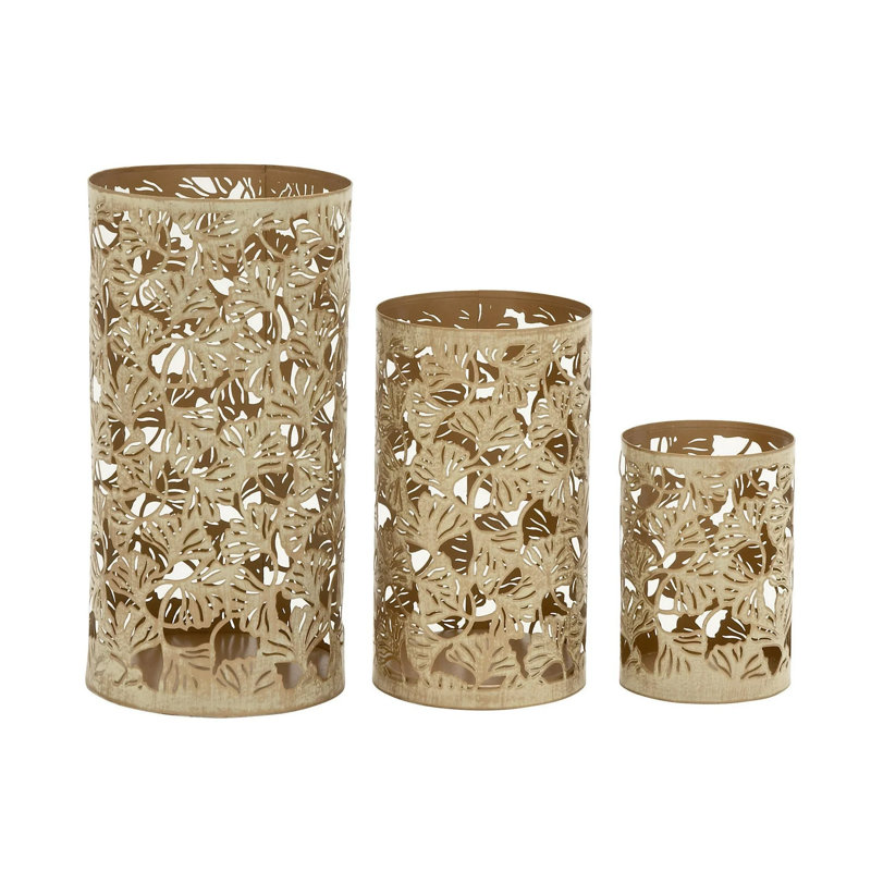 Elegant Gold Metallic Eclectic Leaves Candleholder