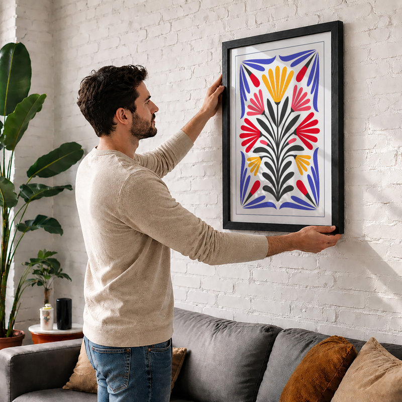 Symmetrical Floral Design Botanical - Framed Print, Oak, A4 - 29.7 x 21.0 cm