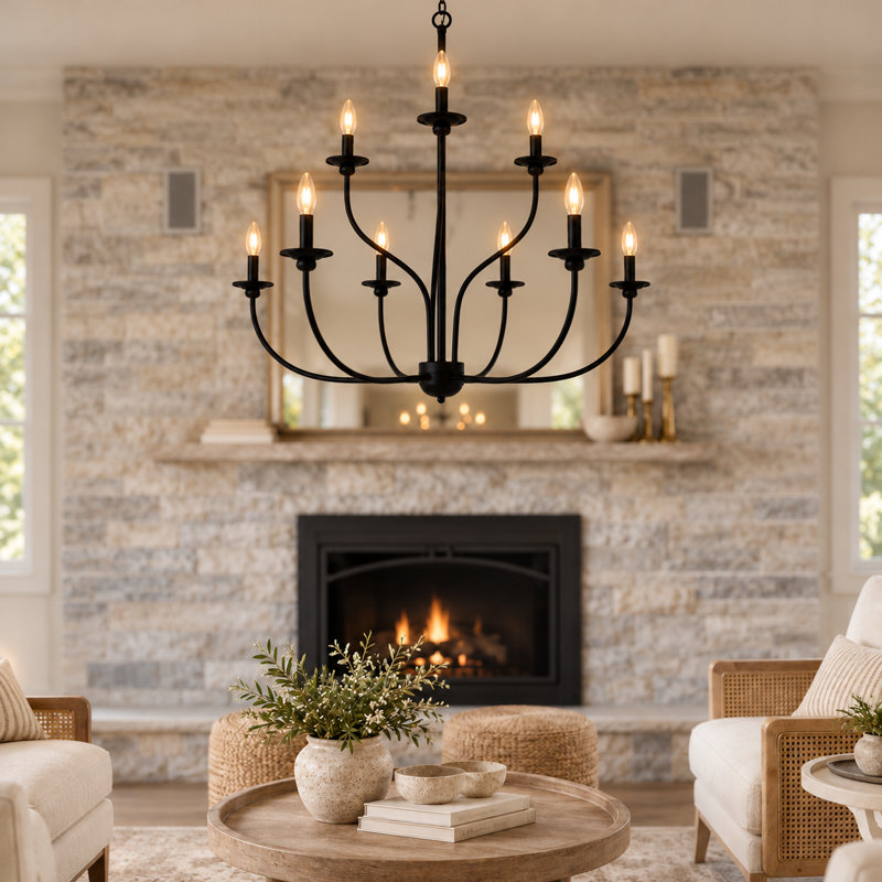 9-light 39"W Candle Style Classic Chandelier, 42.5" H x 39.4" W x 39.4" D