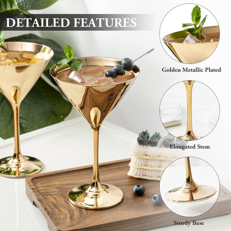 4 Vintage Gold Cocktail Martini Glasses, Set of 4 Mis-Matched