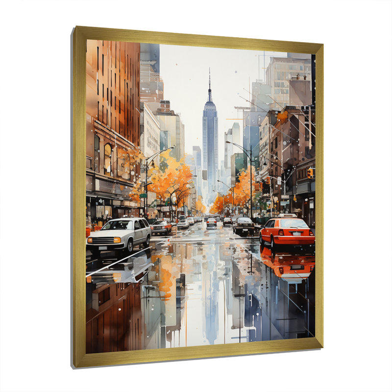 Collage sur toile Mauree New York, H 20 po x l 12 po x P 1 po, Encadrement doré