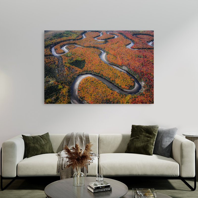 Forêt d'automne sinueuse avec un oranger vibrant et coloré, une œuvre d'art murale, H 40 po x l 60 po