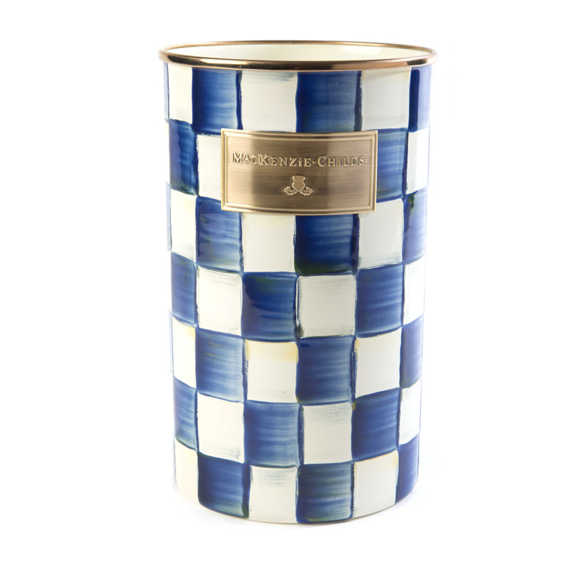 Royal Check Enamelware Utensil Holder in Blue and White