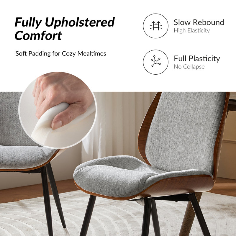  Oakham 19.75''W Modern Solid Wood Dining Chair Set with Bent Wood, Light Gray, 6