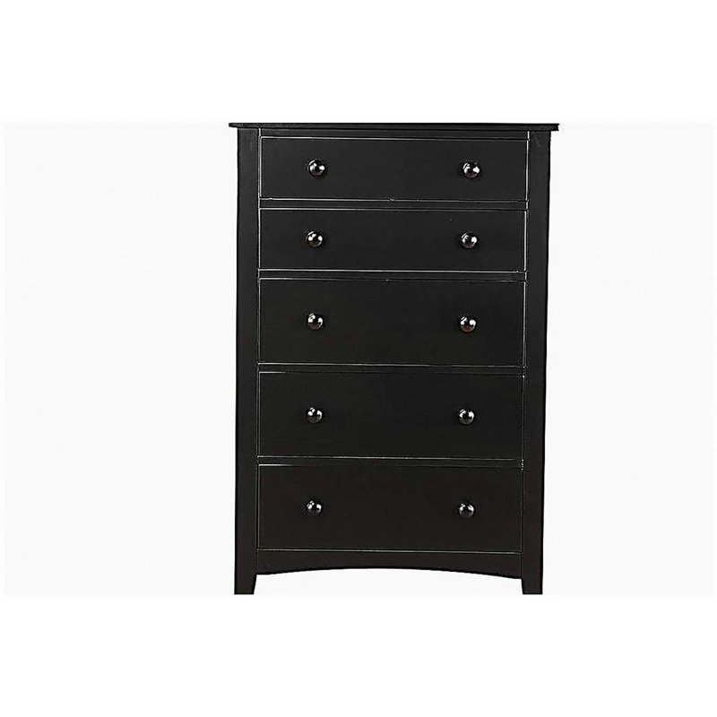 Commode 5 pièces contemporaine à finition noire avec commode en contreplaqué et placage de pin 5 tiroirs