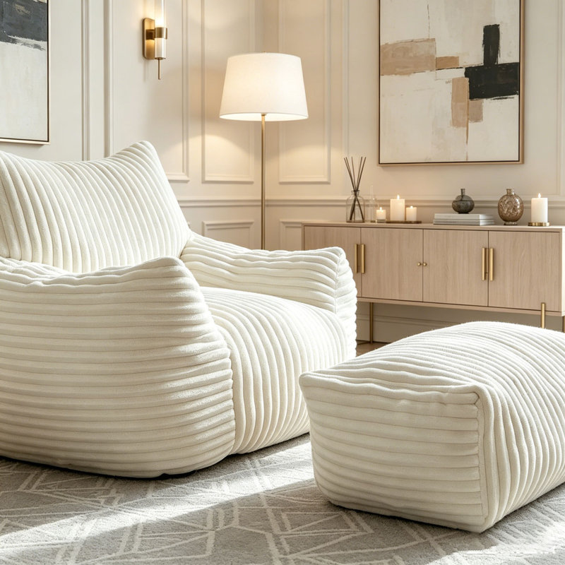 Canapé avec repose-pieds, White