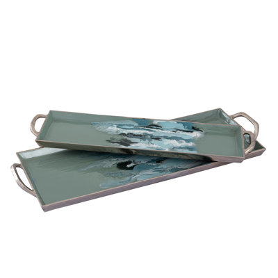 Plateau Spindrift - ensemble de 2 émail vert écume de mer