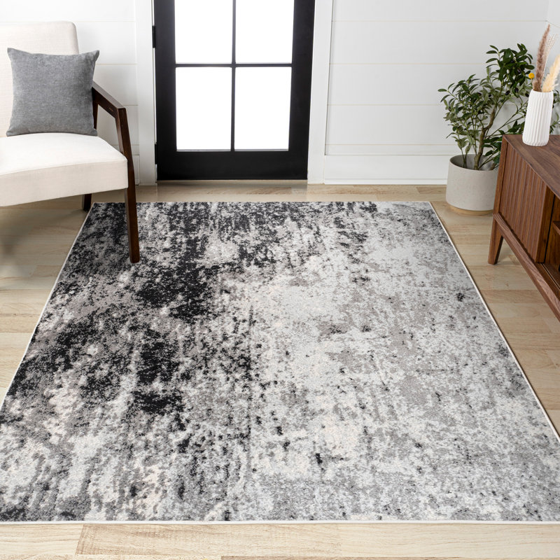 Storm Modern Abstract Gray/Cream Rug, Rectangle 5'3" x 7'6"
