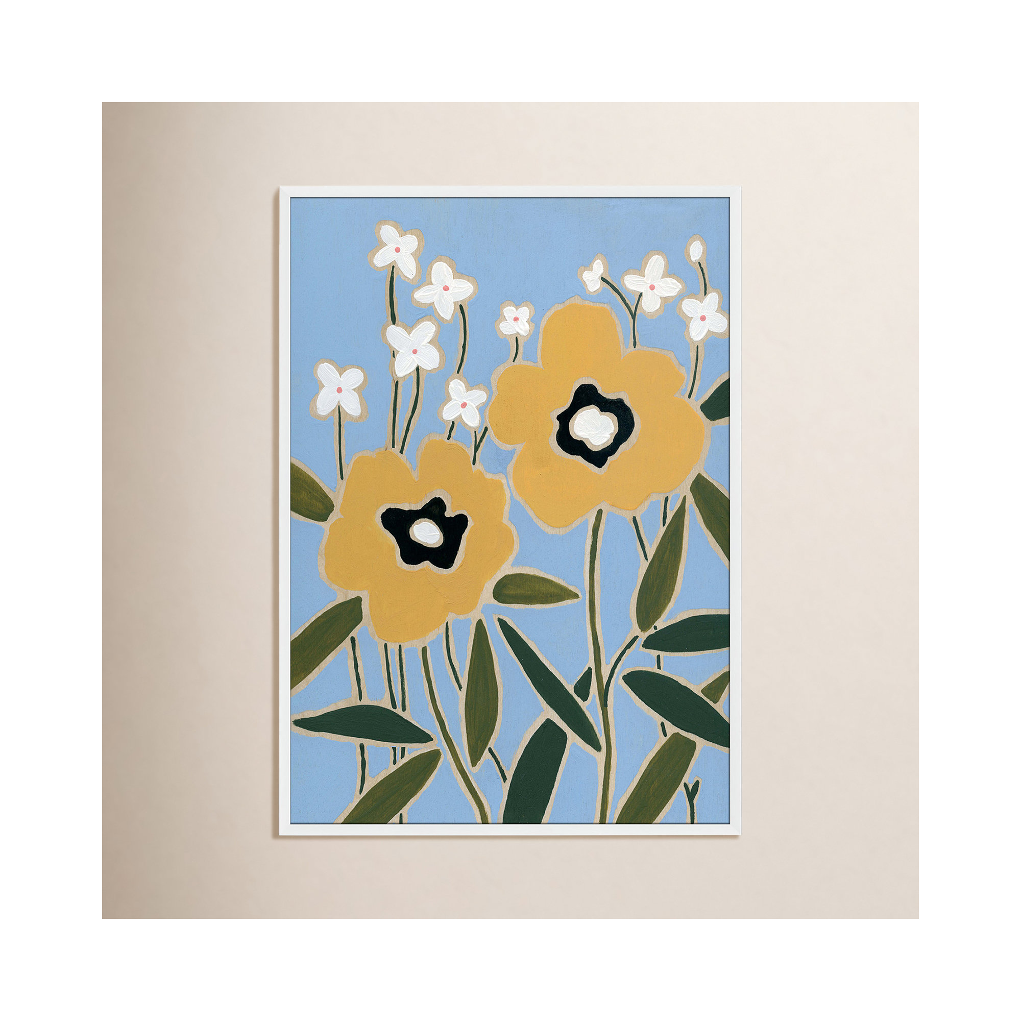 Woodblock Floral II by - Single Picture Frame Print, 41.5" H x 29.5" W x 1.25" D, Natural Framed