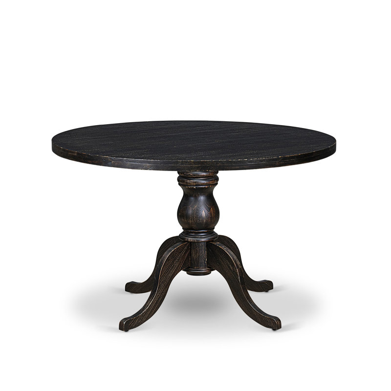 A Wooden table with a Round Tabletop and Stylish Pedestal, Sand Blasted Black Finish., Sand Blasted Black, 48x48x30 Inch