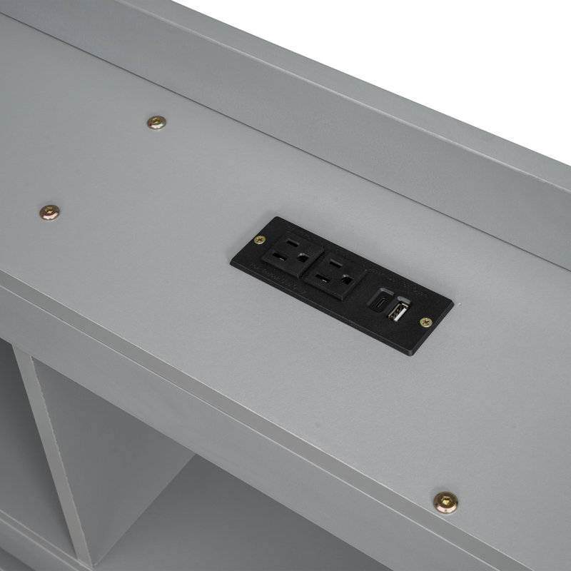 Lit simple avec bibliothèques en forme de L et prises de courant, 2 tiroirs, gris - Unité de tiroir pratique pour station de charge