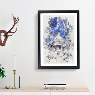 Capitol Hill And Cherry Blossom Tree - Single Picture Frame Print on MDF