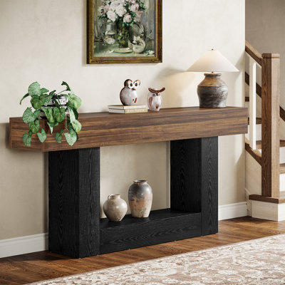 Console en bois d'ingénierie de 63 po, table de vestibule de style campagnard, canapé en bois étroit pour le salon, vestibule