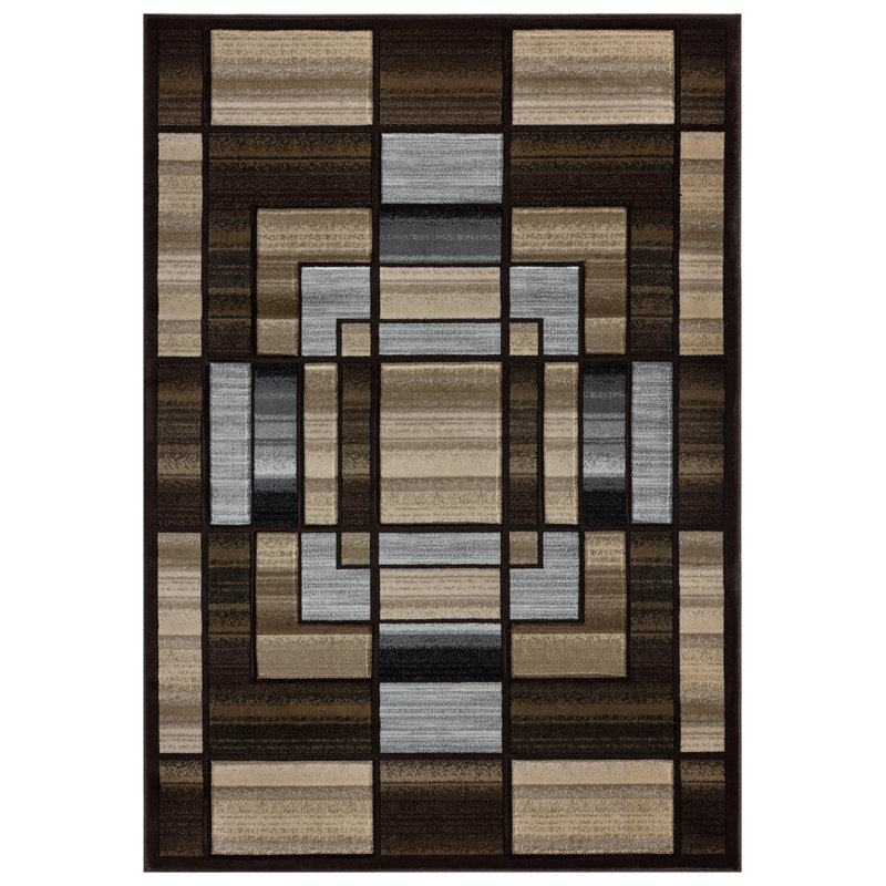 Adonia Geometric Brown/Gray Area Rug, Rectangle 5'2" x 7'5"