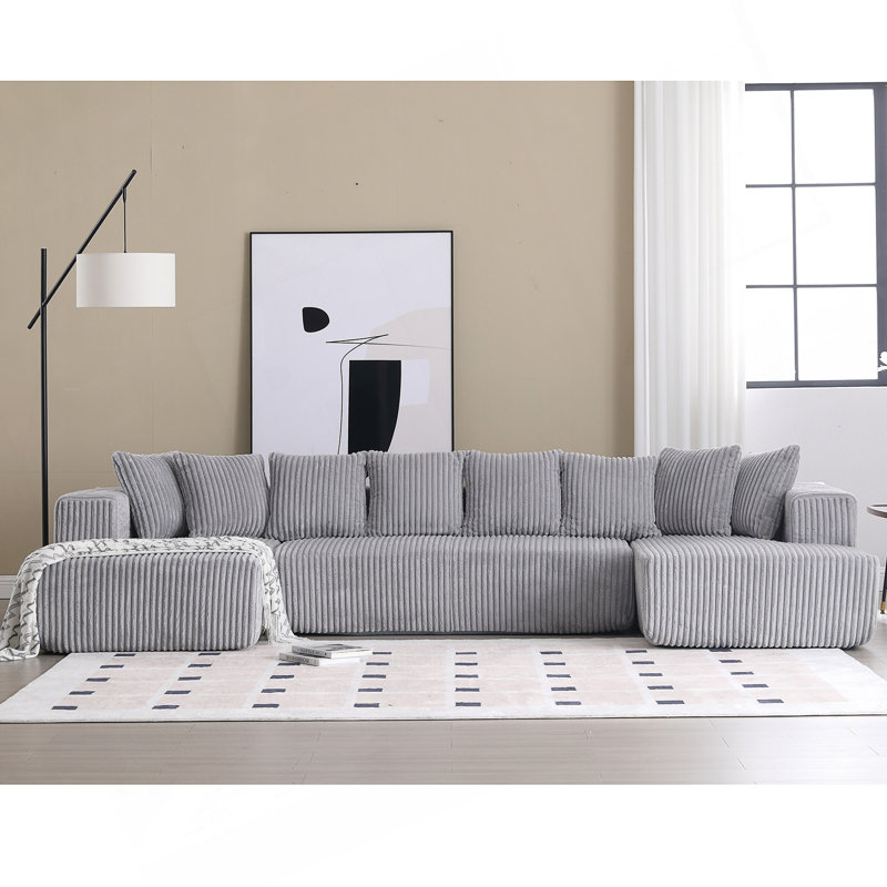 Canapé modulaire 133,45 po en U modulaire en tissu rayé 4 places pour salon spacieux