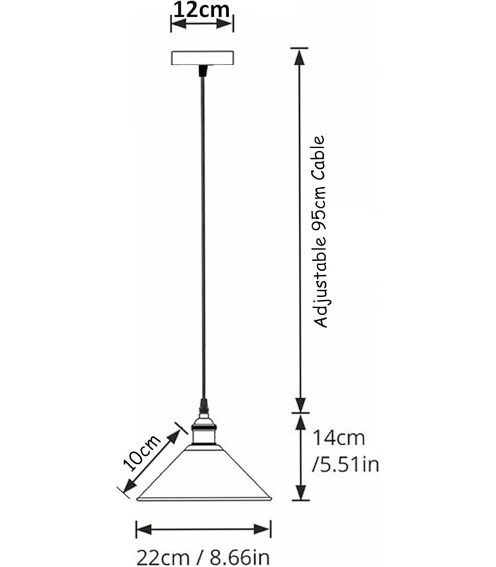 Luminaire suspendu industriel de 1 m avec luminaire suspendu réglable pour porte-lampe en métal E26, Rouge