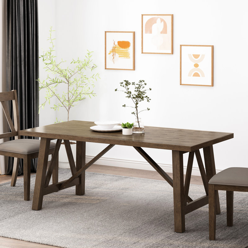 Table de salle à manger en bois massif à thème + brun antique, l 73,02 po x P 36,25 po x H 30,25 po, table de salle à manger brune à assembler avec nuance