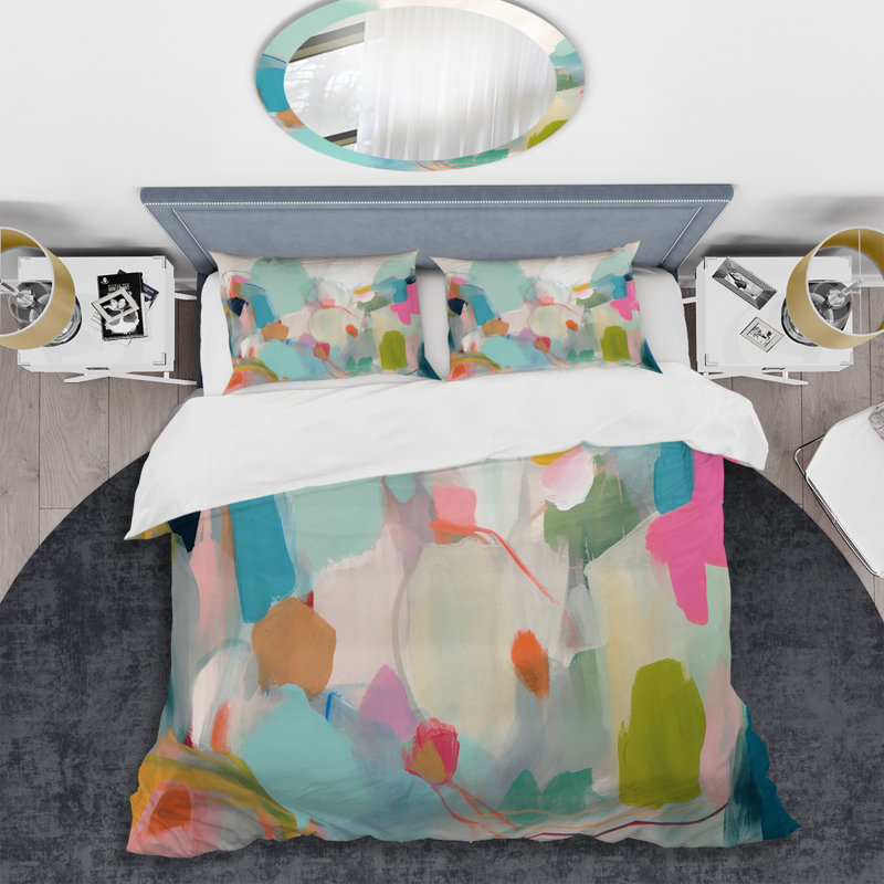 Ensemble de housse de couette rose, bleu, minimalisme, fluidité III, Housse de couette simple et deux taies décorative