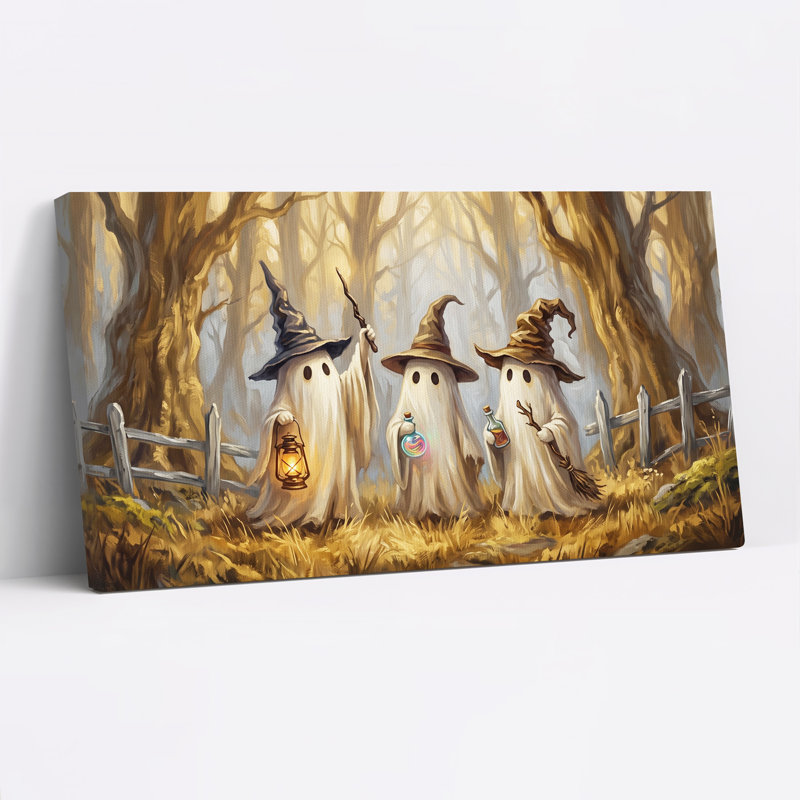 «Three Ghost Witches in Misty Forest», art mural sur toile d'Halloween, L 32 po x H 16 po