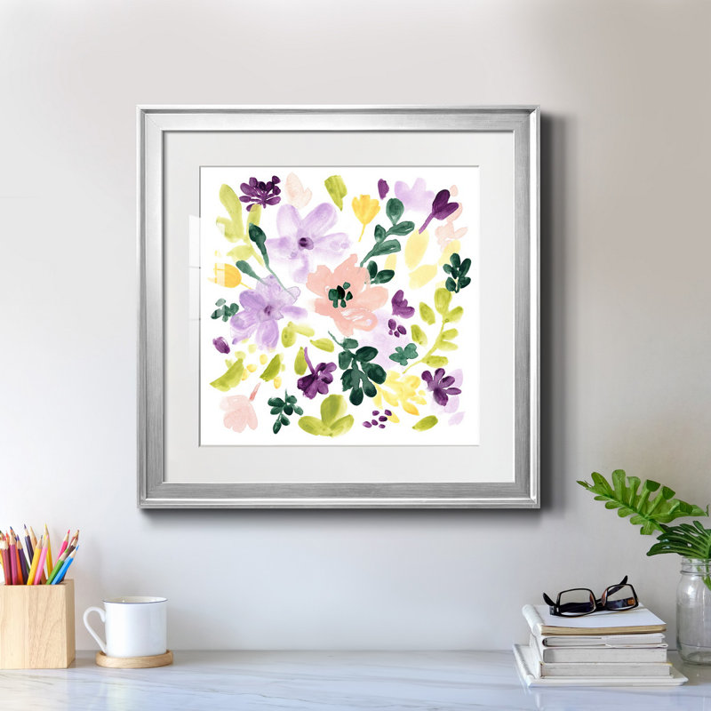 10_Lavender Meadow II - reproduction encadrée de qualité supérieure - prête à être accrochée, Papier avec cadre argenté