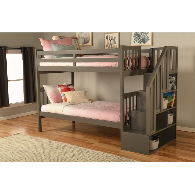 Huneycutt Bunk Bed In Dark Chocolate, Mattresses Not Included, Twin over Full, Gray