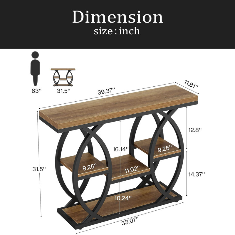 Table d'entrée stable, console, canapé, table d'appoint, H 34 po x l 47 po x P 16 po, Brun