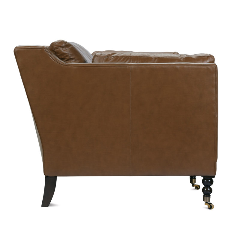Madeline Leather Bench Cushion Sofa, 34" H x 90" W x 40" D, KL253-94, Dark Brown Wood