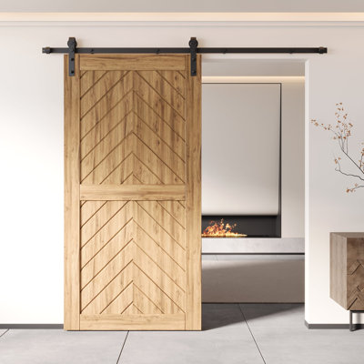 Homacer Fishbone Design 26in x 80in Unfinished & Unassembled Pine Wood Barn Door (Interior Use Only)