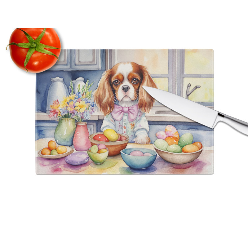 Decorating Easter Cavalier Spaniel Glass Cutting Board