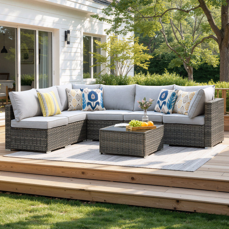 Ensemble de conversation modulaire en rotin Aliva, Gris