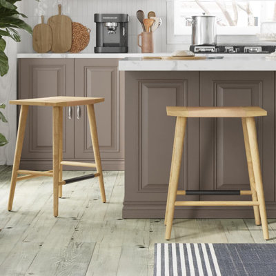Tabouret de comptoir en bois massif 24 po AllForWood Thor Wicker Premium, ensemble de 2 tabourets sans dossier à hauteur de comptoir avec corde tricotée à la main, conception moderne écologique (chêne clair)