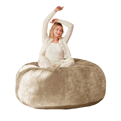 Memory Foam 5Ft Bean Bag, Soft And Comfortable, Removable Flannel Cover, Round For Different Spaces, - Relieving, Customizable As Lounge Or Guest Bed, 48.33 In Width Bag With Filling, Various Rooms,