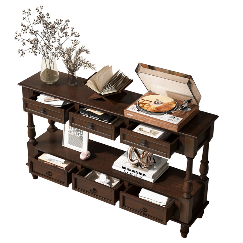 Table de vestibule vintage en bois à 2 niveaux 54 po, Espresso