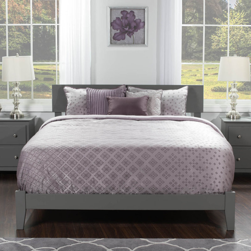 Amodio Solid Wood Panel Bed, Full, Gray
