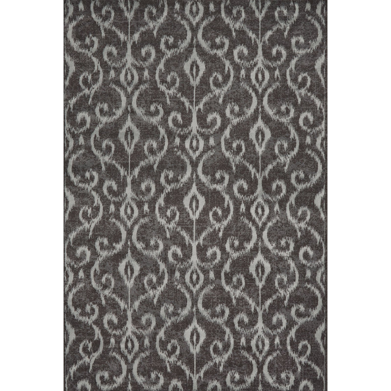 Tapis ikat en laine et coton gris, Rectangle 10 pi x 13 pi 2 po