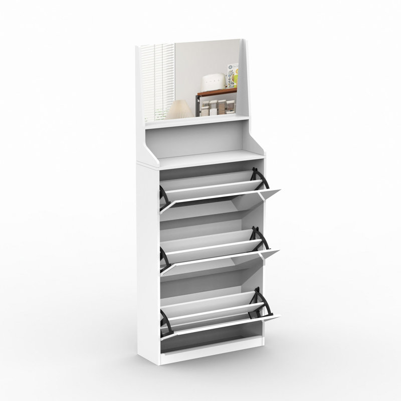 Armoire à chaussures avec 3 miroirs, armoire de rangement pour l'entrée, armoire à chaussures verticale